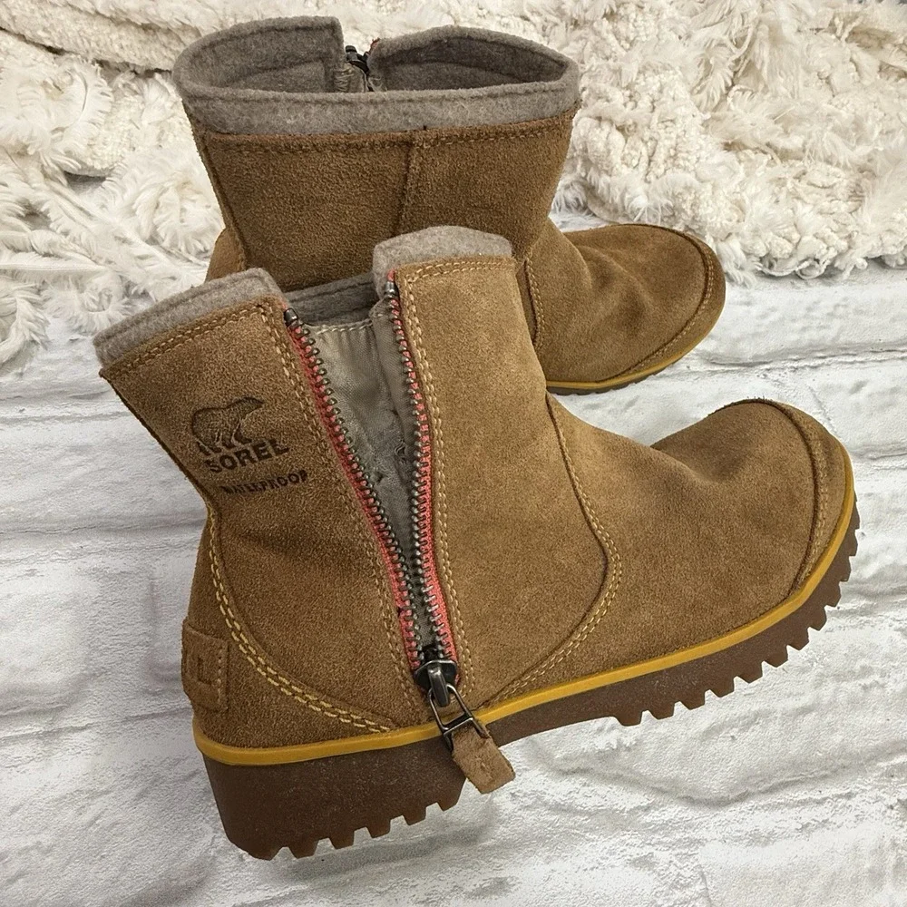 Sorel Suede Leather Boots Wool Lined Waterproof Lug Sole Ankle Work Boots Sz 9